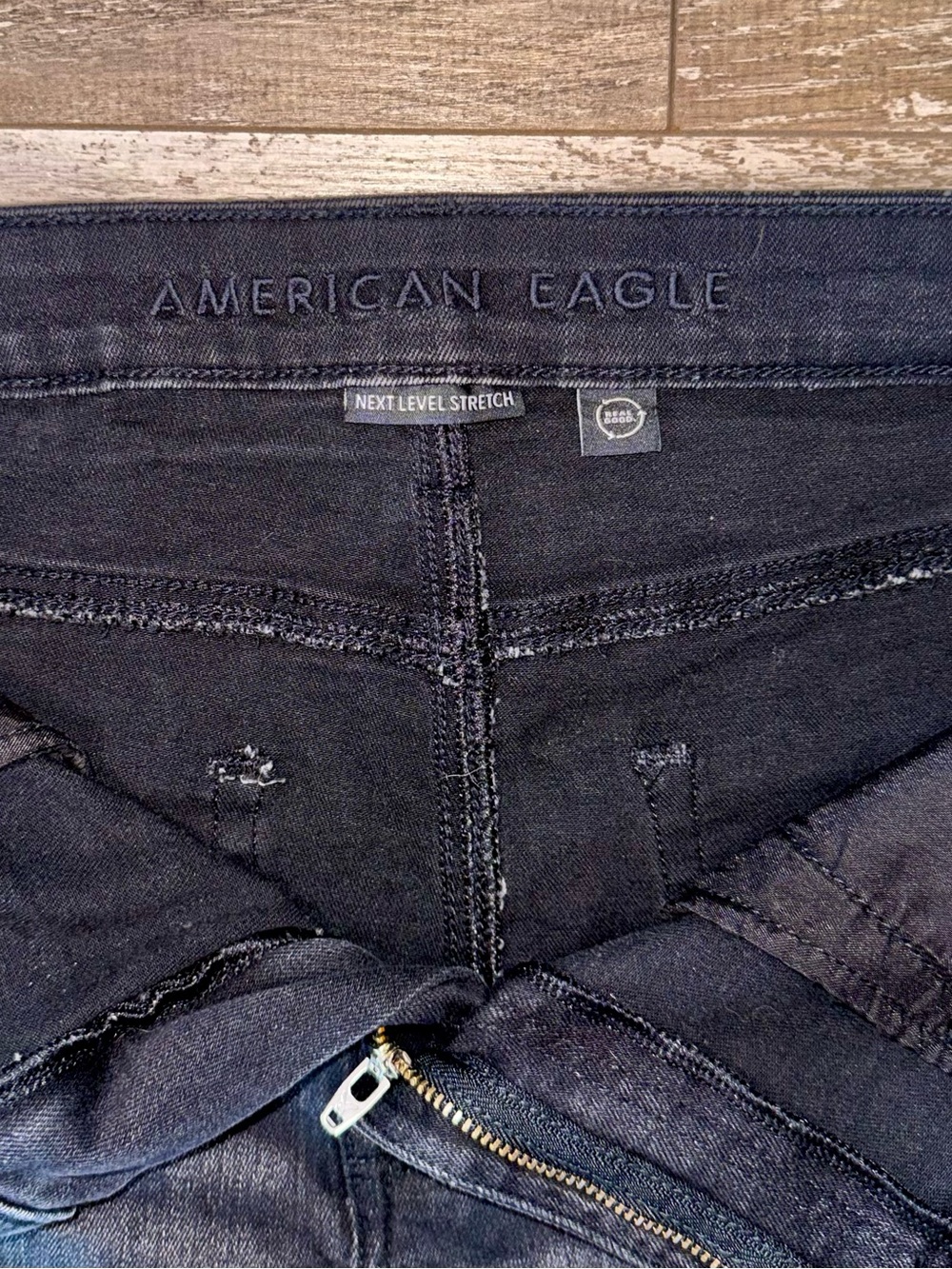 American Eagle Next Level Stretch Black Distressed Floral Eyelet Denim Shorts - Picture 5 of 10